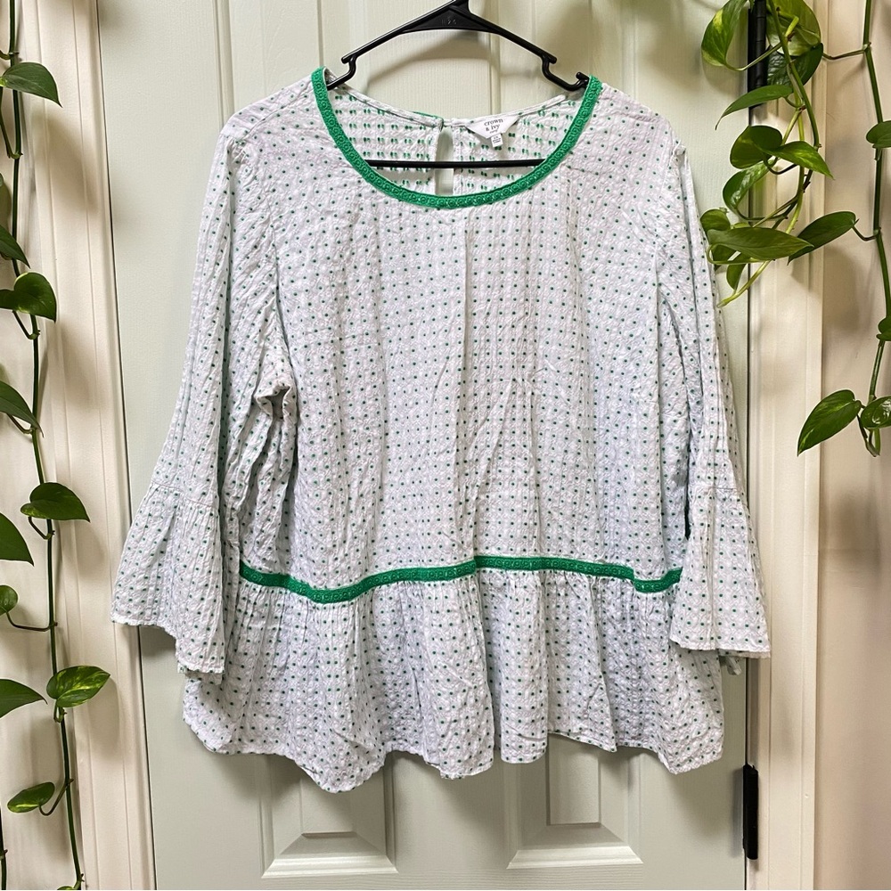 Crown & Ivy 3/4 Sleeve Boho Blouse, sz 2x
